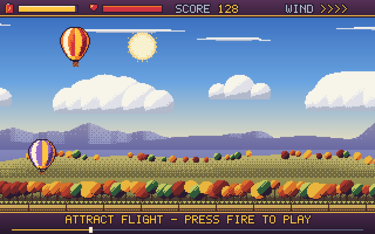 Amiga A1200 AGA Balloon Pilot on Ridge Run, with fuel, health, score and wind meters